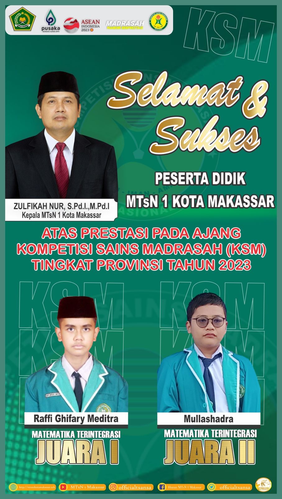 Lagi, Siswa MTsN 1 Kota Makassar Meraih Juara 1 Tingkat Provinsi dan Lolos ke Tingkat Nasional Mewakili Sulawesi Selatan dalam Ajang Kompetisi Sains Madrasah (KSM) Tahun 2023 